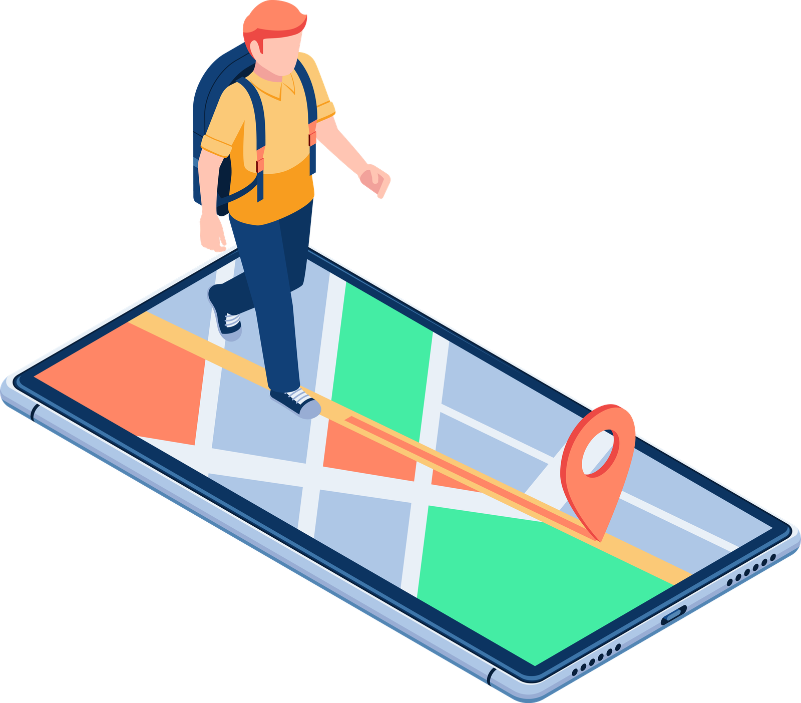 Traveller use map application on a smartphone to reach his destination